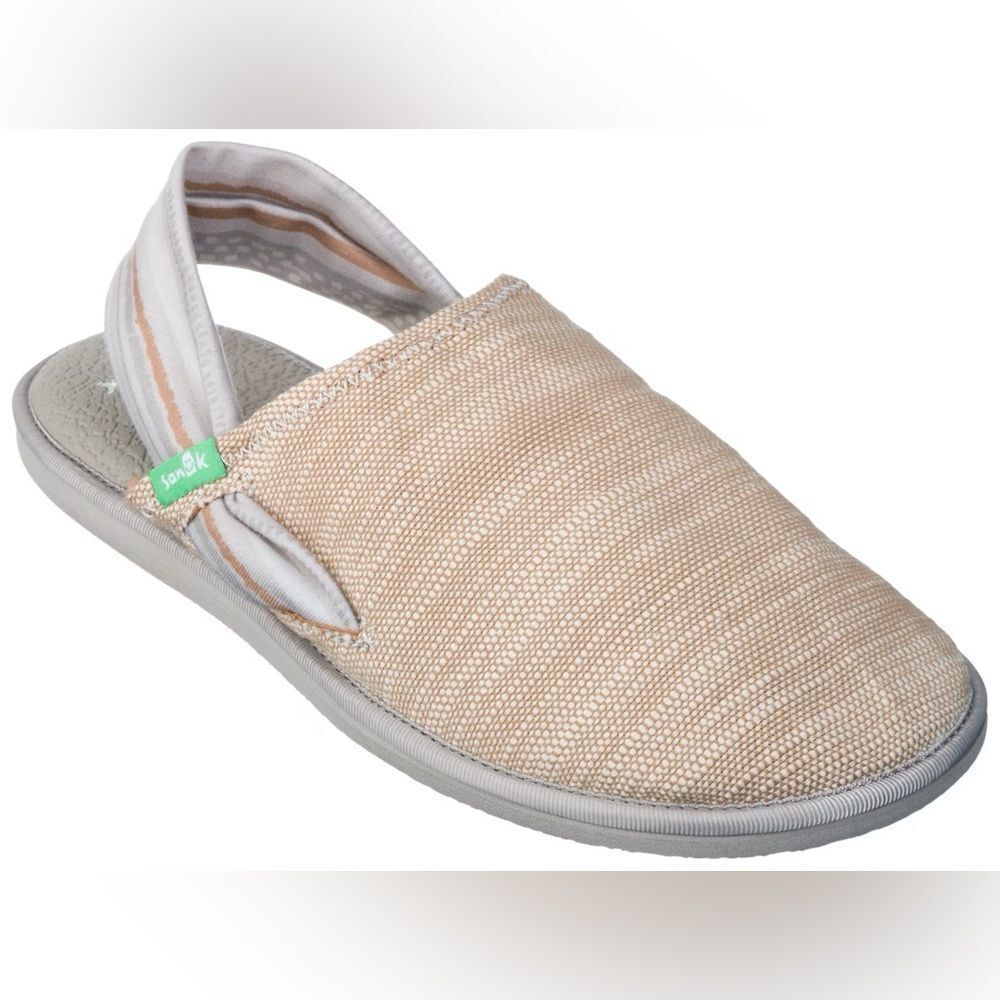 NEW Sanuk Yoga Sling Cruz Prints Flat Slingback Sandals in Tan